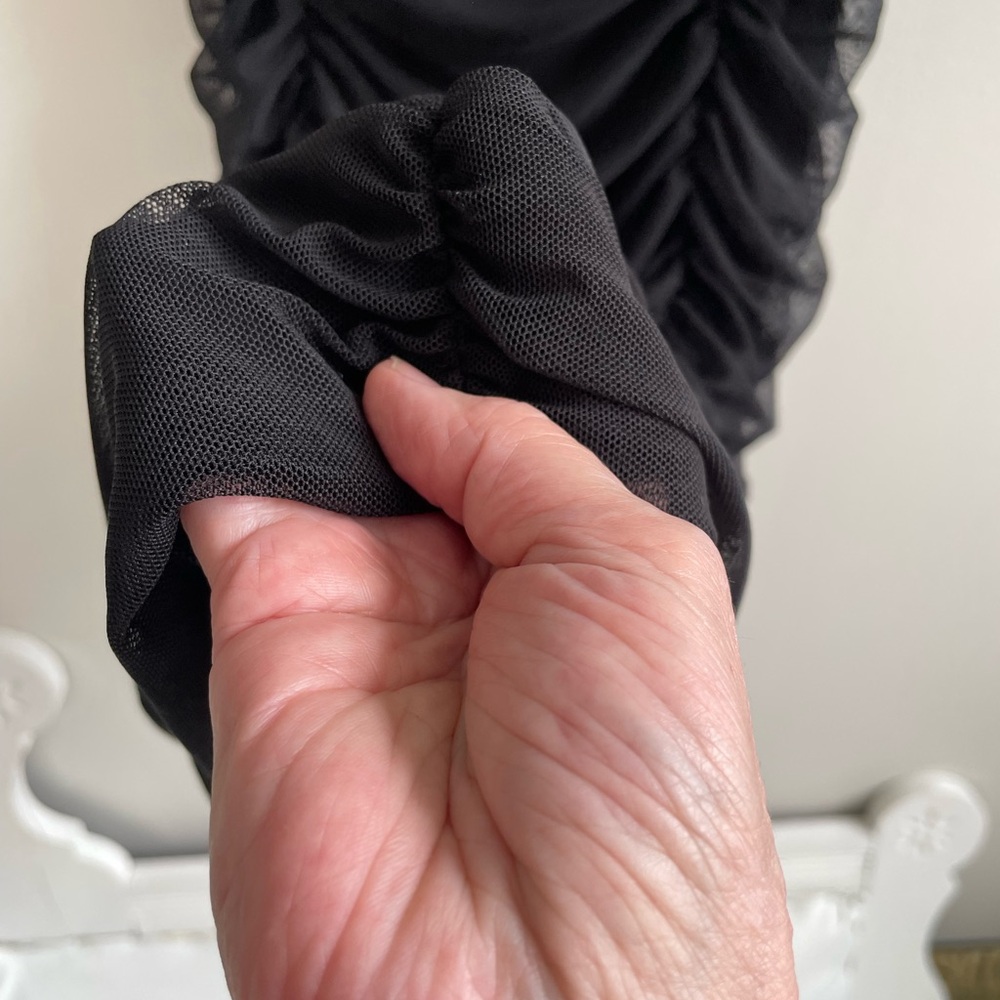 BLACK SHEER SPAGHETTI STRAP DRESS LINED RUCHED STRETCH URBAN OUTFITTERS - Picture 8 of 11